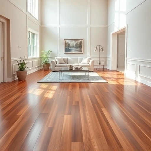 Spacious Downers Grove living room with gleaming hardwood floors, elegant baseboards, and minimalist furniture.