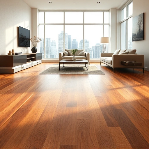 Luxurious hardwood flooring installation in a stylish Chicago interior, featuring contemporary decor and natural light.