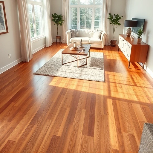 Beautiful hardwood flooring installation in Carol Stream IL, showcasing rich tones and elegant decor in a bright room.