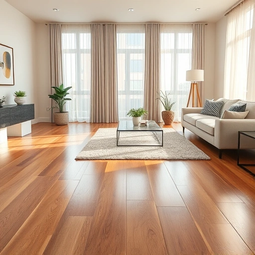 Elegant hardwood flooring in a spacious Oak Park living room with natural light, modern furniture, and soft decor.