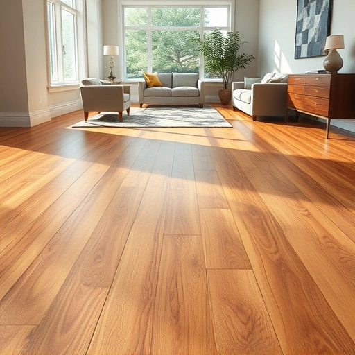 Seamless hardwood flooring installation in a modern interior space with natural lighting and rich wood tones.