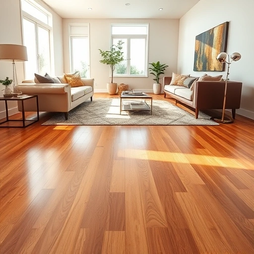 Spacious living room in Tinley Park with polished hardwood floors, modern decor, and natural light enhancing the atmosphere.
