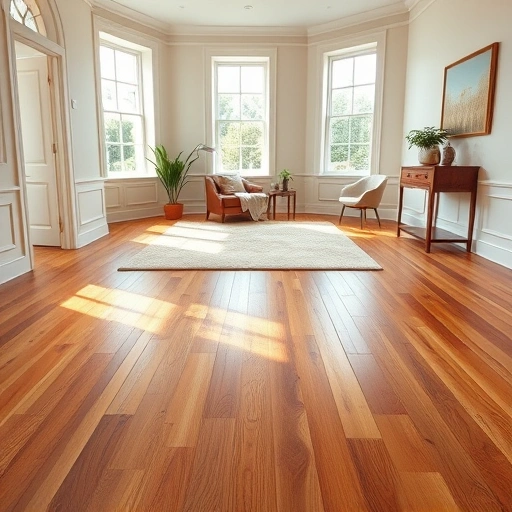 A beautifully finished hardwood floor in Highland IN with warm tones, natural light, and elegant decor accents.