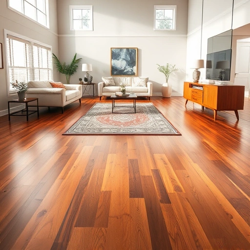 Spacious living room in Carol Stream IL with gleaming hardwood floors, stylish rug, and modern decor elements.