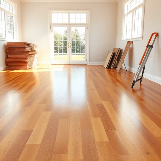 Completed flooring removal and disposal in Darien IL, showcasing polished wooden floors and organized old materials.