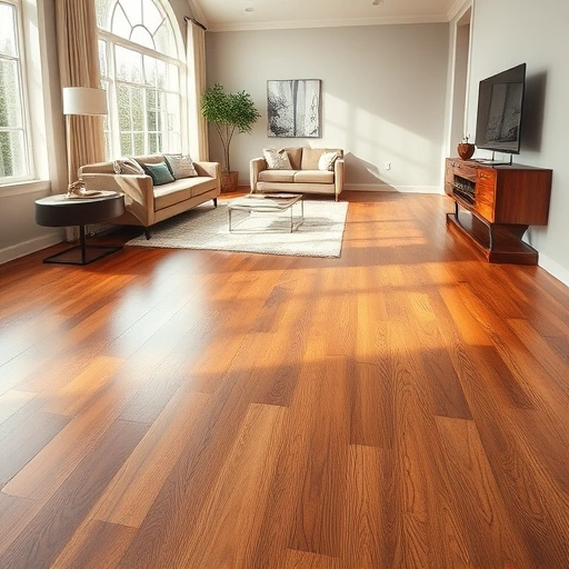 Stunning hardwood floor in a modern living room showcasing warm tones and intricate grain patterns in La Grange Park IL.