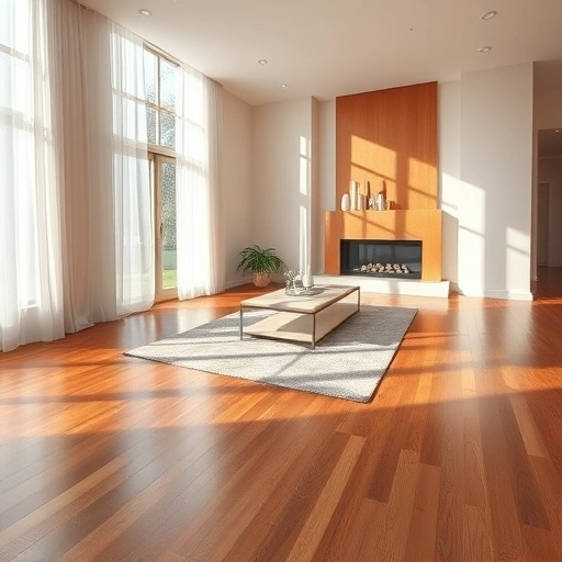 Spacious living room in Westmont, IL with polished hardwood flooring, stylish rug, and modern fireplace ambiance.