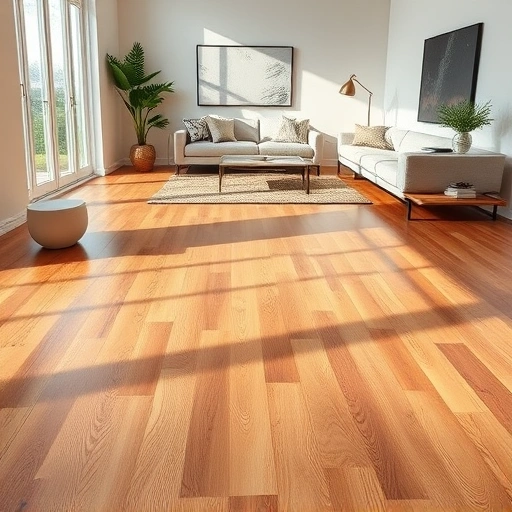 Polished oak hardwood flooring in a modern Oak Park living area with elegant furniture and natural lighting.
