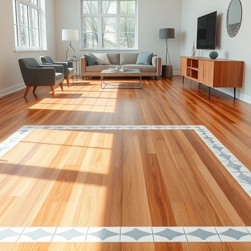 Completed flooring installation in Joliet, IL, showcasing hardwood and tile blend with modern decor and natural light.