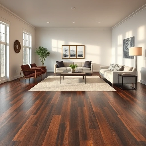 Luxury vinyl tile flooring installation in Darien IL features dark wood grain patterns in an elegant, spacious room.