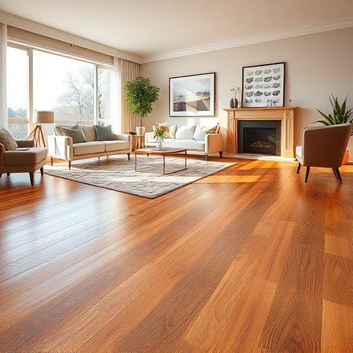 Elegant hardwood flooring installation in a Carol Stream living room with natural light and stylish decor elements.