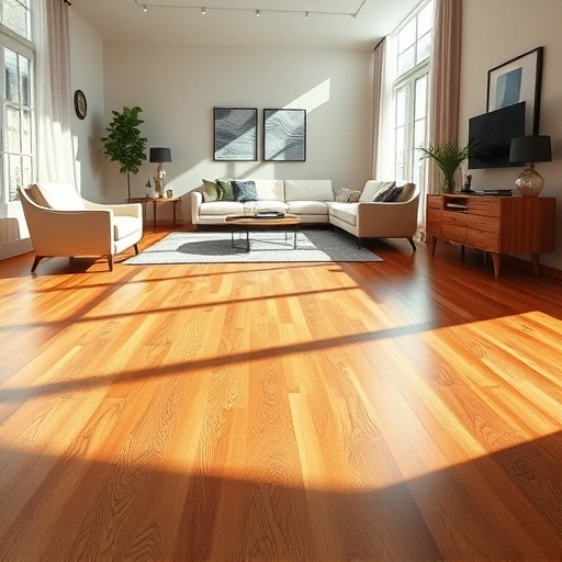 Spacious living room in Lockport IL with elegant hardwood floors, modern decor, and natural daylight ambiance.