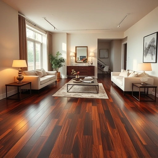 Spacious living room in Joliet IL with dark hardwood flooring, elegant furniture, and warm decorative elements.