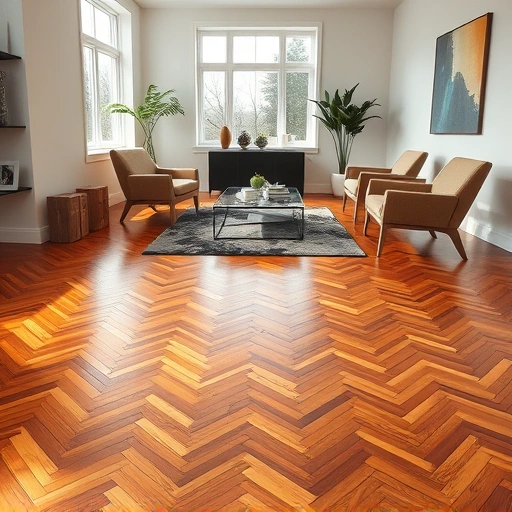 Stunning hardwood flooring installation in Palos Heights IL, featuring herringbone pattern and elegant interior decor.