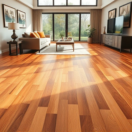 Flooring installation in Naperville IL featuring rich hardwood planks in a warm, inviting living room setting.