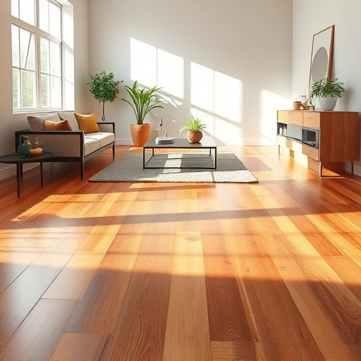 Stunning hardwood flooring installation in Plainfield IL, showcasing rich tones, glossy finish, and contemporary decor.