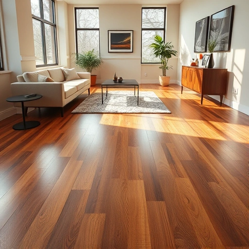 Polished hardwood flooring installation in Lisle, IL, with warm tones, ambient lighting, and elegant decor.