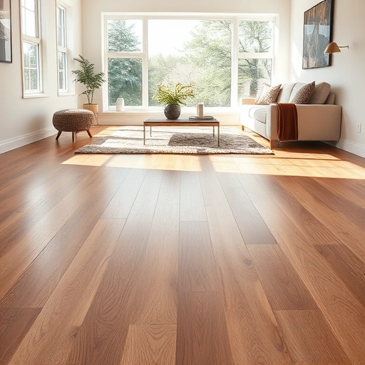 Completed Click-Lock Vinyl Installation in Darien IL showcasing rich wood grain texture, modern furnishings, and natural light.