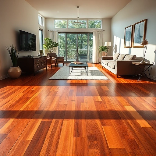 Spacious living room in Berwyn IL with polished hardwood flooring, modern decor, and natural light from large windows.