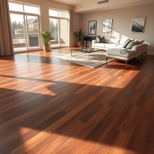 Spacious living room in Palos Heights with dark oak hardwood flooring, modern furniture, and elegant decor elements.