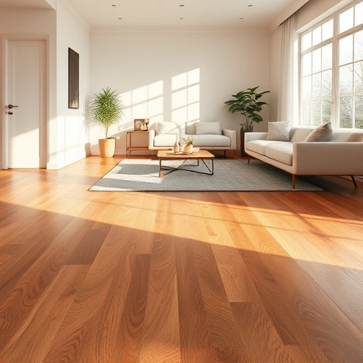 Beautifully finished hardwood floor in Western Springs IL, showcasing warm tones and elegant minimalistic decor.