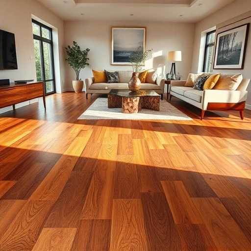 Modern living room in Orland Park IL featuring rich hardwood flooring, stylish furniture, and natural light.
