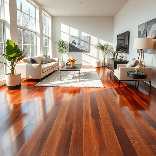 Elegant living room in Plainfield IL with polished hardwood floors, modern furniture, and soft natural lighting.