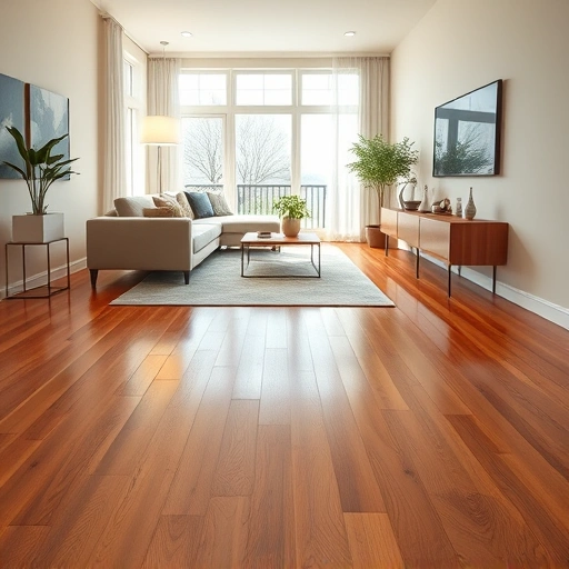 Completed hardwood flooring installation in a modern living space in Carol Stream, IL with elegant baseboards and natural light.