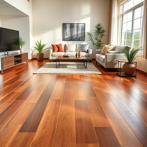 Completed hardwood flooring installation in a modern living room with natural light and elegant decor in Schererville IN.