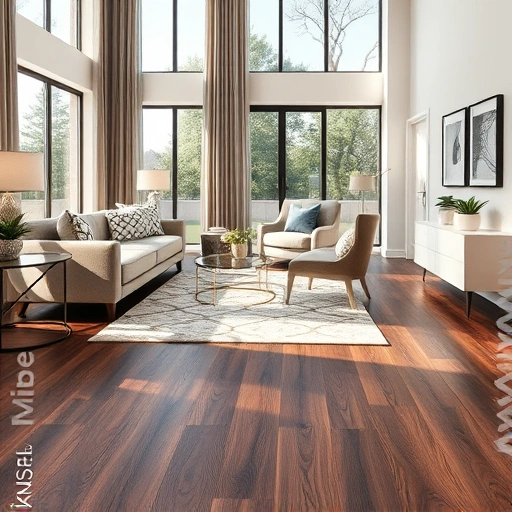Luxury Vinyl Tile Flooring in a modern Darien IL living room with dark wood grain and elegant furniture accents.