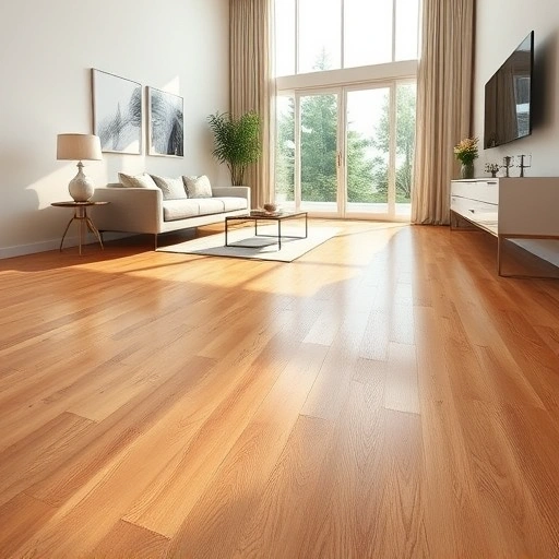 Beautifully finished hardwood flooring in a modern Kenosha WI living area with natural light and elegant decor.