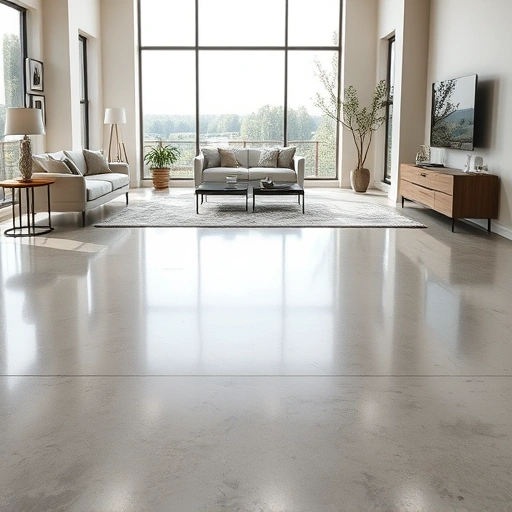 Completed floor leveling project in Darien IL showcasing polished concrete finish in a modern, inviting space.