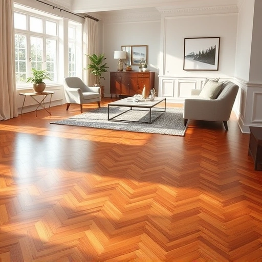 High-end hardwood flooring in herringbone pattern with elegant decor and natural lighting in a Darien IL living room.