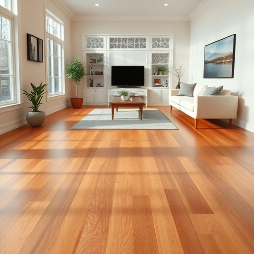 Completed hardwood flooring installation in a spacious living room with warm tones and soft lighting in Clarendon Hills IL.