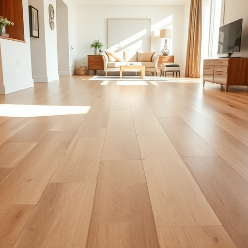 Soundproof underlayment installation in a modern Darien IL interior with polished hardwood floor and neutral decor.