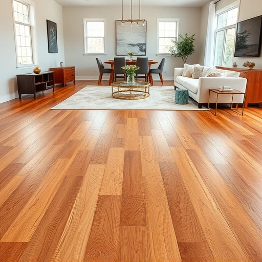 Completed hardwood flooring installation in modern Darien IL living space with warm tones and minimalist décor.