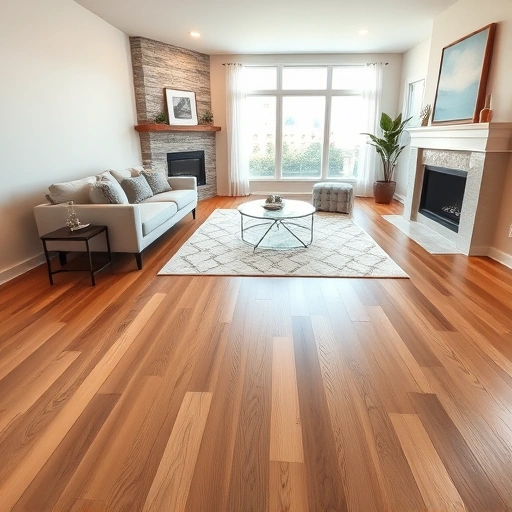 Spacious living room in Oak Brook IL featuring gleaming hardwood floors, modern decor, and natural light.