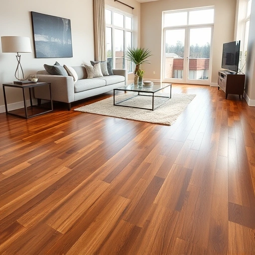 Spacious living room in Lockport IL with polished hardwood flooring, stylish furniture, and inviting decor.