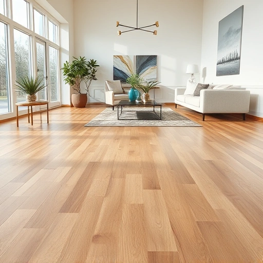 Completed laminate floor installation in modern Darien IL living room featuring warm wood grain texture and elegant decor.