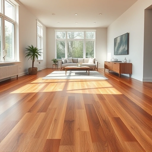 Luxurious hardwood flooring in a modern Kenosha living space with elegant baseboards and natural light accents.