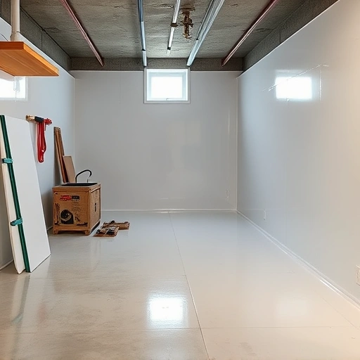 Moisture barrier installation in a Darien IL basement, showcasing a glossy finish and organized environment.