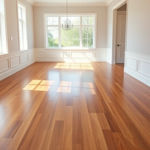 Perfect hardwood flooring installation in Schererville IN, showcasing rich grain patterns and elegant baseboards in a minimalistic room.