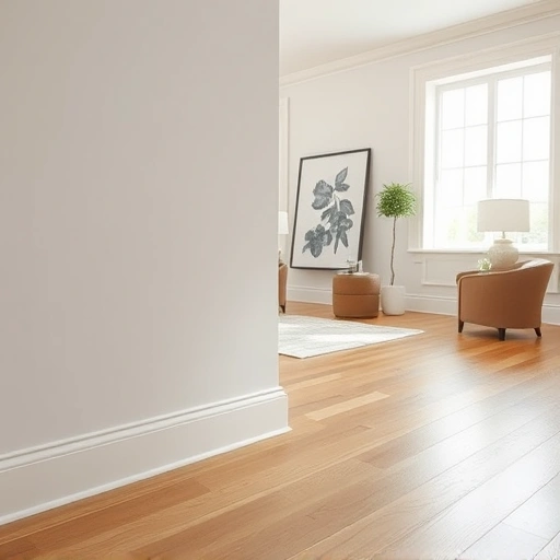 Completed baseboard removal and reinstallation in a Darien IL interior, featuring crisp white baseboards and warm hardwood floors.