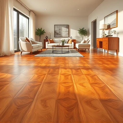 Spacious room in Bloomingdale IL with polished hardwood floors, modern furnishings, and soft ambient lighting.