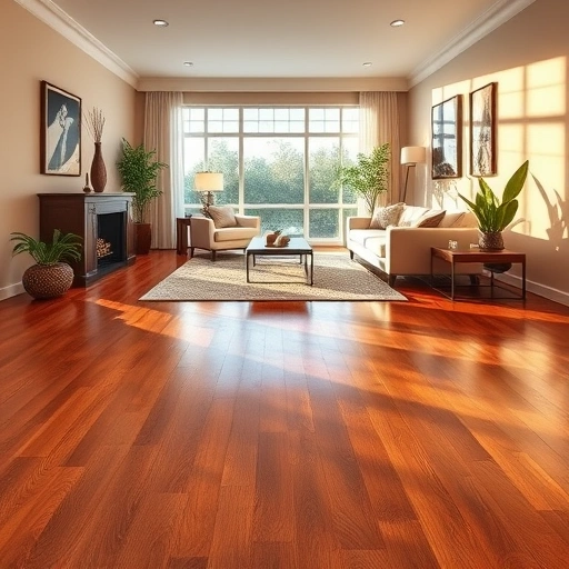 Elegant living room in Plainfield IL featuring rich hardwood floors, modern furniture, and natural light accents.