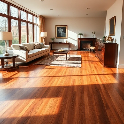 Spacious living room in Oak Park IL with elegant furniture and beautifully installed hardwood floors reflecting natural light