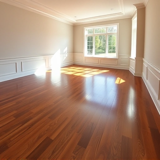 Spacious room with polished hardwood floors in Darien IL, showcasing rich tones and intricate grain patterns.