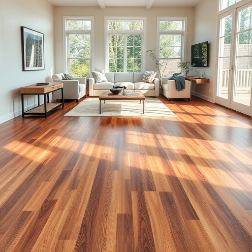 Beautiful hardwood floor installation in Hinsdale IL with polished surface and elegant minimalist furnishings.