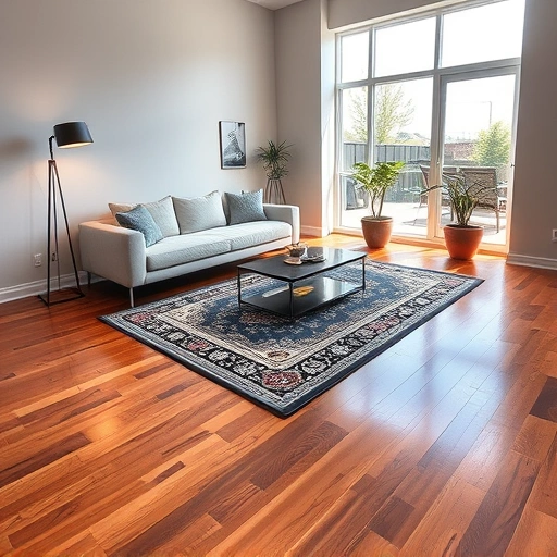 Spacious living room in Orland Park IL showcasing polished hardwood flooring and minimalist furniture design.