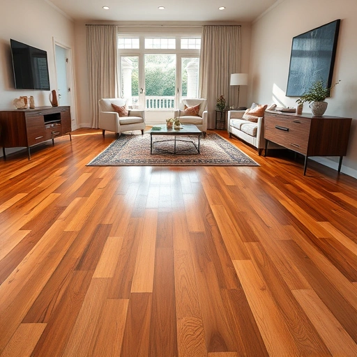 Completed hardwood flooring installation in La Grange IL, showcasing rich wood tones in a modern living room setting.